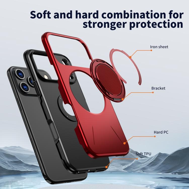 For iPhone 17 Pro Metal Rotation Holder MagSafe TPU Hybrid PC Phone Case(Red) - iPhone 17 Pro Cases by buy2fix | Online Shopping UK | buy2fix