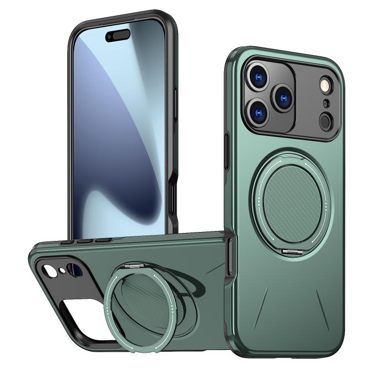 For iPhone 17 Pro Metal Rotation Holder MagSafe TPU Hybrid PC Phone Case(Grey Green) - iPhone 17 Pro Cases by buy2fix | Online Shopping UK | buy2fix