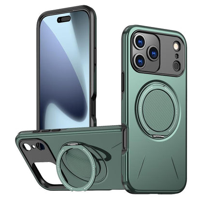 For iPhone 17 Pro Metal Rotation Holder MagSafe TPU Hybrid PC Phone Case(Grey Green) - iPhone 17 Pro Cases by buy2fix | Online Shopping UK | buy2fix