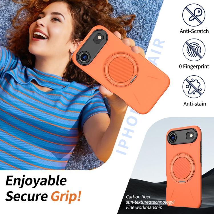 For iPhone Air Metal Rotation Holder MagSafe TPU Hybrid PC Phone Case(Orange) - iPhone Air Cases by buy2fix | Online Shopping UK | buy2fix