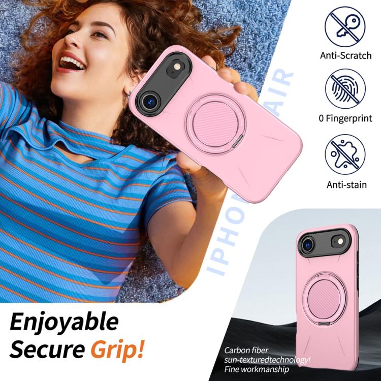 For iPhone Air Metal Rotation Holder MagSafe TPU Hybrid PC Phone Case(Pink) - iPhone Air Cases by buy2fix | Online Shopping UK | buy2fix