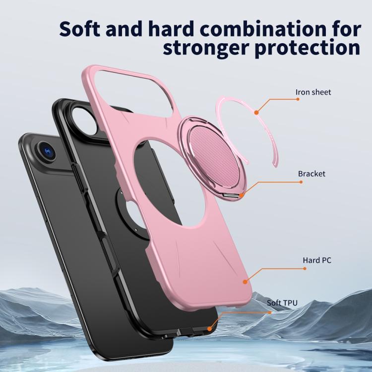 For iPhone Air Metal Rotation Holder MagSafe TPU Hybrid PC Phone Case(Pink) - iPhone Air Cases by buy2fix | Online Shopping UK | buy2fix