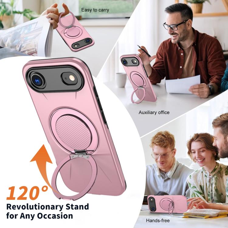 For iPhone Air Metal Rotation Holder MagSafe TPU Hybrid PC Phone Case(Pink) - iPhone Air Cases by buy2fix | Online Shopping UK | buy2fix