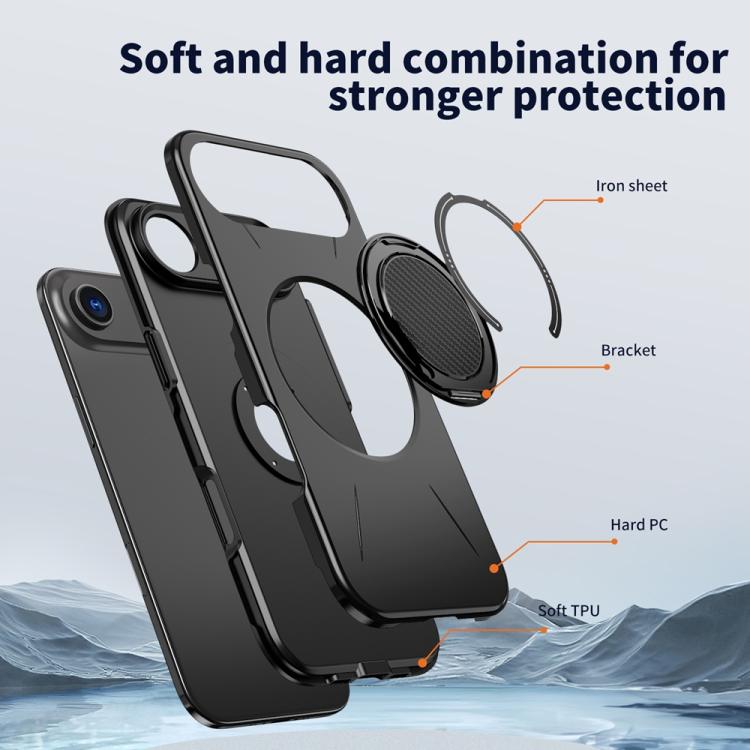 For iPhone Air Metal Rotation Holder MagSafe TPU Hybrid PC Phone Case(Black) - iPhone Air Cases by buy2fix | Online Shopping UK | buy2fix