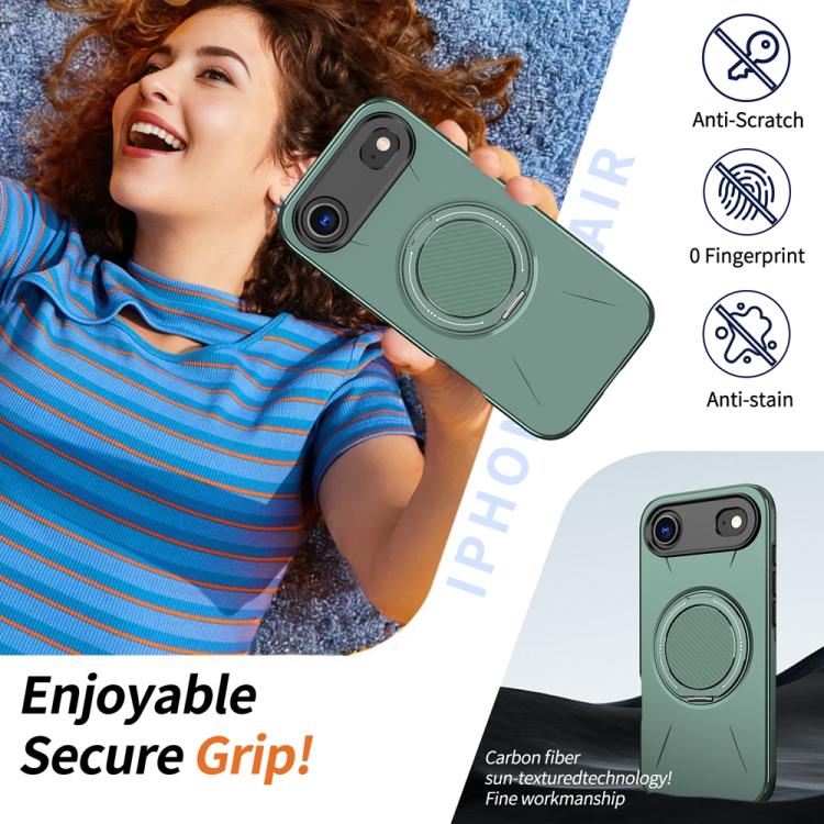 For iPhone Air Metal Rotation Holder MagSafe TPU Hybrid PC Phone Case(Grey Green) - iPhone Air Cases by buy2fix | Online Shopping UK | buy2fix