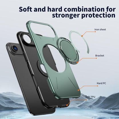 For iPhone Air Metal Rotation Holder MagSafe TPU Hybrid PC Phone Case(Grey Green) - iPhone Air Cases by buy2fix | Online Shopping UK | buy2fix