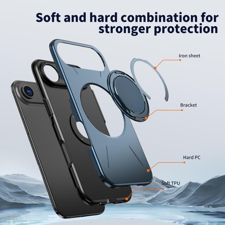 For iPhone Air Metal Rotation Holder MagSafe TPU Hybrid PC Phone Case(Navy Blue) - iPhone Air Cases by buy2fix | Online Shopping UK | buy2fix