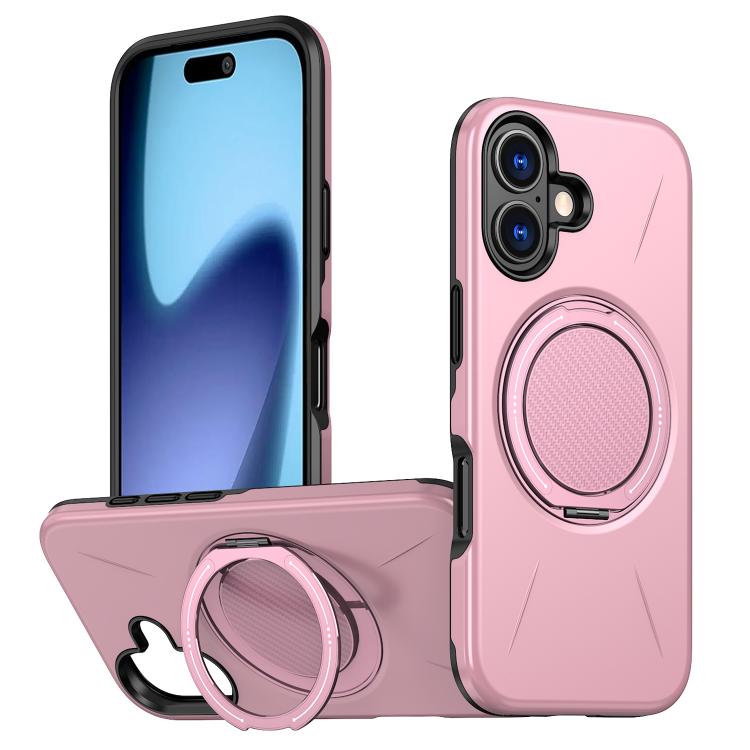 For iPhone 17 Metal Rotation Holder MagSafe TPU Hybrid PC Phone Case(Pink) - iPhone 17 Cases by buy2fix | Online Shopping UK | buy2fix
