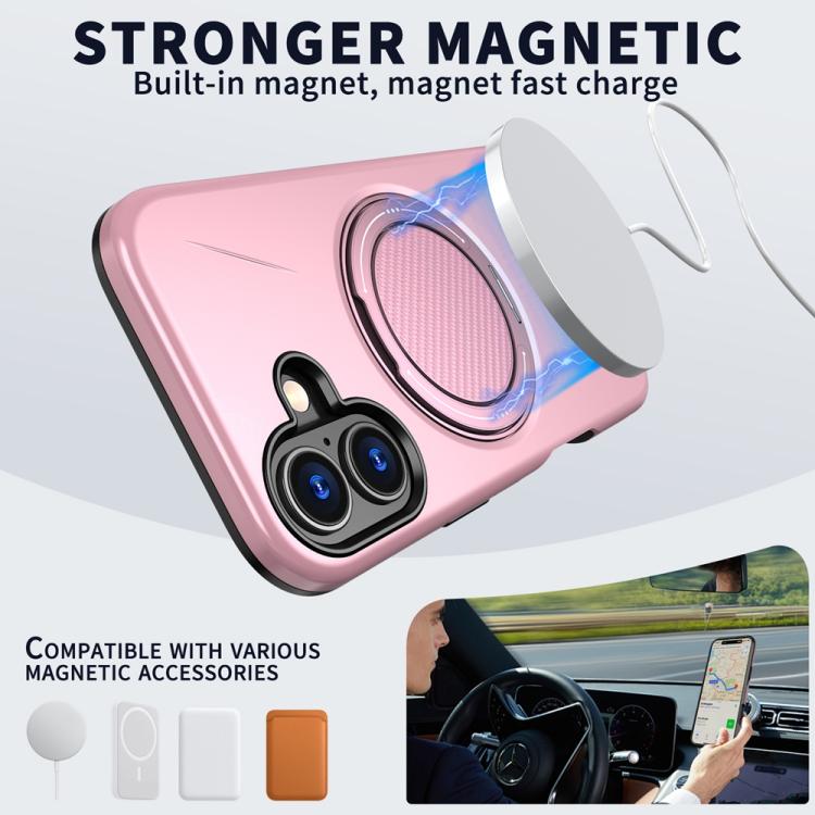 For iPhone 17 Metal Rotation Holder MagSafe TPU Hybrid PC Phone Case(Pink) - iPhone 17 Cases by buy2fix | Online Shopping UK | buy2fix