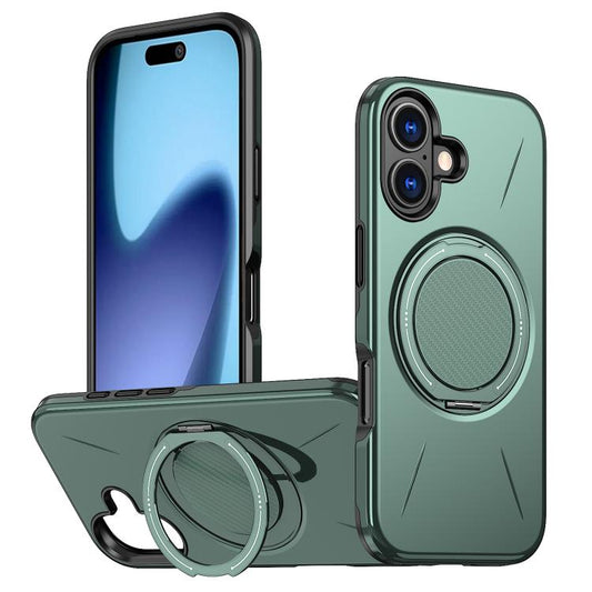 For iPhone 17 Metal Rotation Holder MagSafe TPU Hybrid PC Phone Case(Grey Green) - iPhone 17 Cases by buy2fix | Online Shopping UK | buy2fix