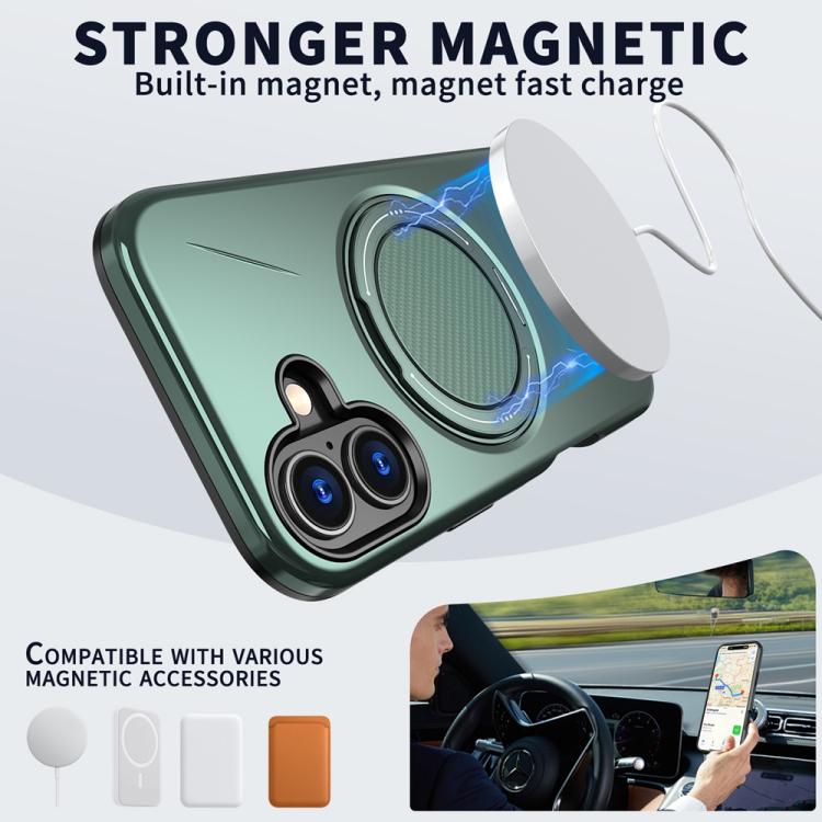 For iPhone 17 Metal Rotation Holder MagSafe TPU Hybrid PC Phone Case(Grey Green) - iPhone 17 Cases by buy2fix | Online Shopping UK | buy2fix