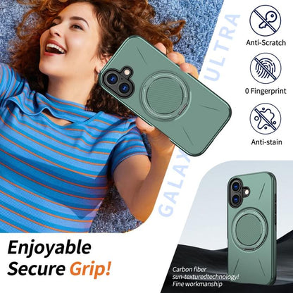For iPhone 17 Metal Rotation Holder MagSafe TPU Hybrid PC Phone Case(Grey Green) - iPhone 17 Cases by buy2fix | Online Shopping UK | buy2fix