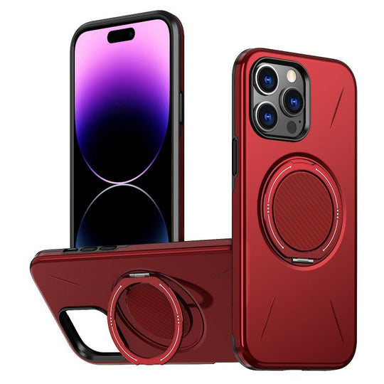 For iPhone 14 Pro Max Metal Rotation Holder MagSafe TPU Hybrid PC Phone Case(Red)