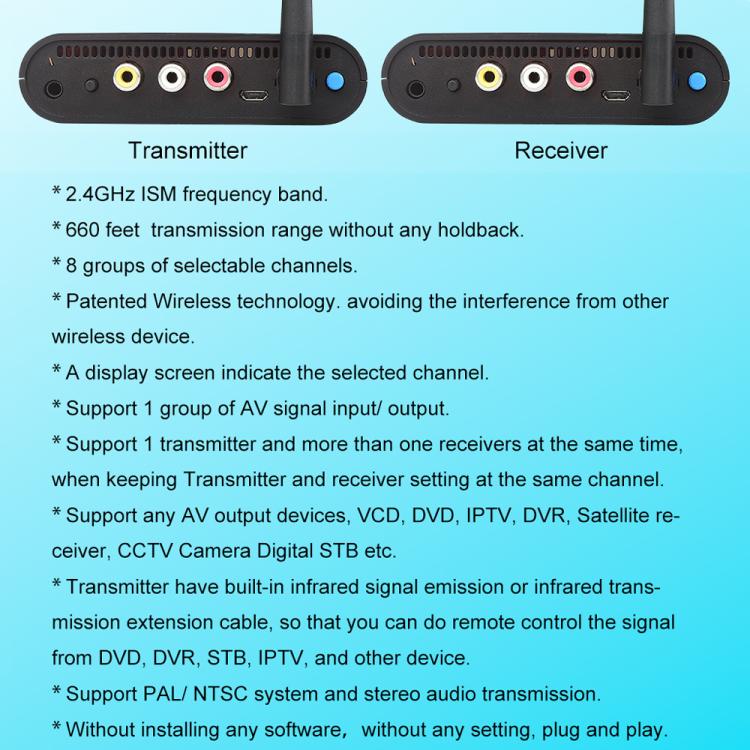 Measy AV220 2.4GHz Wireless Audio / Video Transmitter and Receiver, Distance: 200m(UK Plug) - Set Top Box & Accessories by Measy | Online Shopping UK | buy2fix