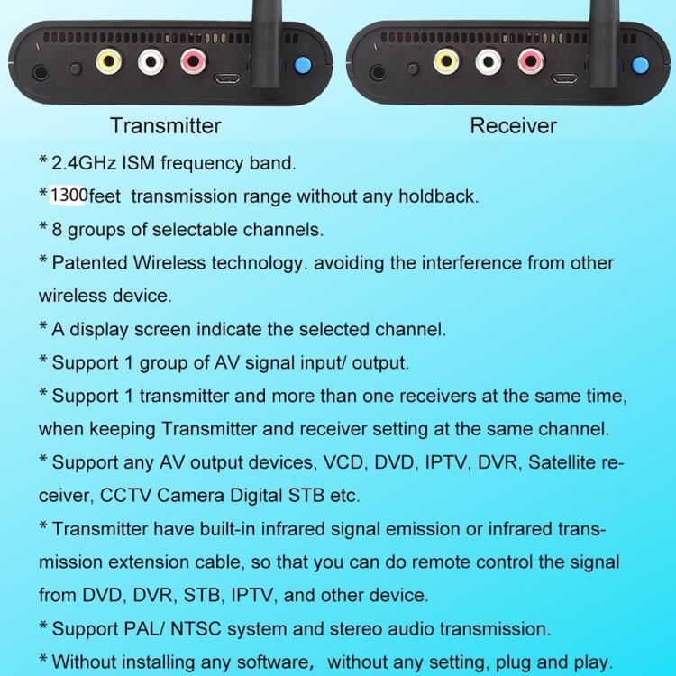 Measy AV240 2.4GHz Wireless Audio / Video Transmitter and Receiver with Infrared Return Function, Distance: 400m(EU Plug) - Set Top Box & Accessories by Measy | Online Shopping UK | buy2fix