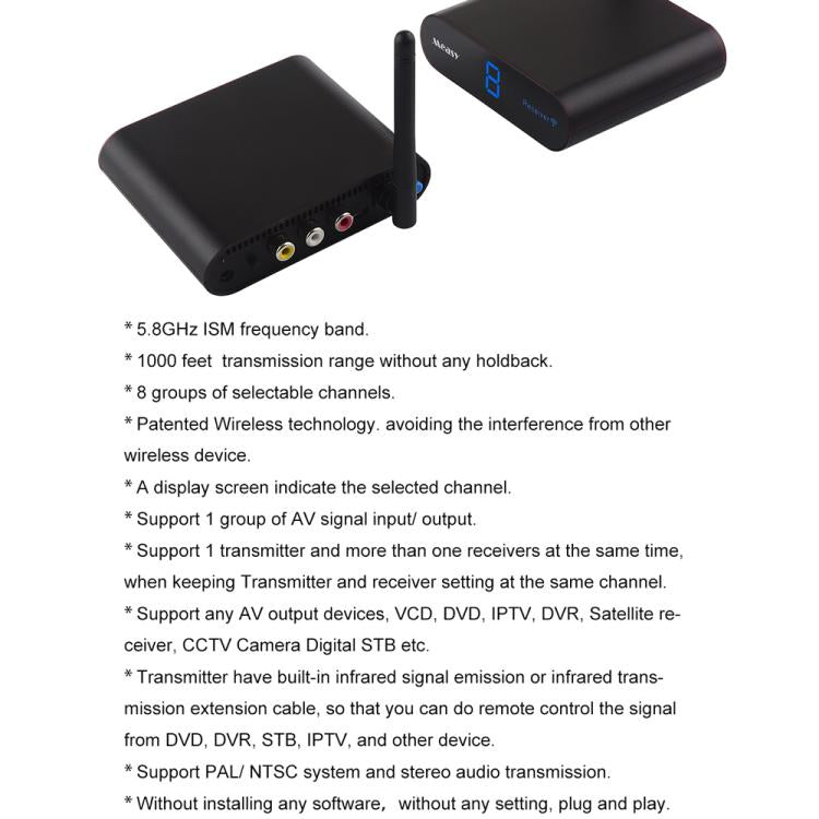 Measy AV530 5.8GHz Wireless Audio / Video Transmitter and Receiver, Distance: 300m(EU Plug) - Set Top Box & Accessories by Measy | Online Shopping UK | buy2fix