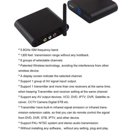 Measy AV540 5.8GHz Wireless Audio / Video Transmitter and Receiver with Infrared Return Function, Distance: 400m(US Plug) - Set Top Box & Accessories by Measy | Online Shopping UK | buy2fix