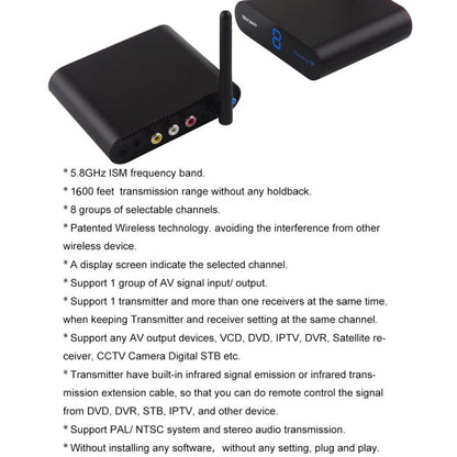 Measy AV550 5.8GHz Wireless Audio / Video Transmitter and Receiver with Infrared Return Function, Distance: 500m(US Plug) - Set Top Box & Accessories by Measy | Online Shopping UK | buy2fix
