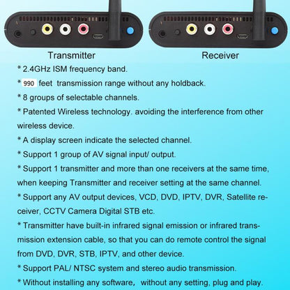 Measy AV230 2.4GHz Wireless Audio / Video Transmitter and Receiver with Infrared Return Function, Distance: 300m(UK Plug) - Set Top Box & Accessories by Measy | Online Shopping UK | buy2fix