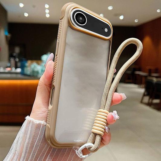 For iPhone Air Solid Color Edge Transparency Acrylic TPU Phone Case with Wrist Strap(Brown) - iPhone Air Cases by buy2fix | Online Shopping UK | buy2fix