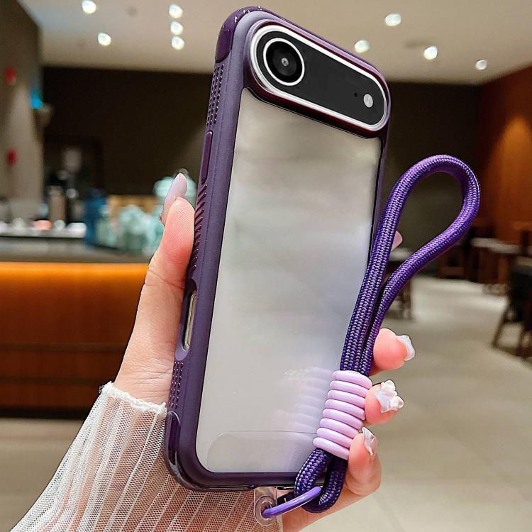 For iPhone Air Solid Color Edge Transparency Acrylic TPU Phone Case with Wrist Strap(Dark Purple) - iPhone Air Cases by buy2fix | Online Shopping UK | buy2fix