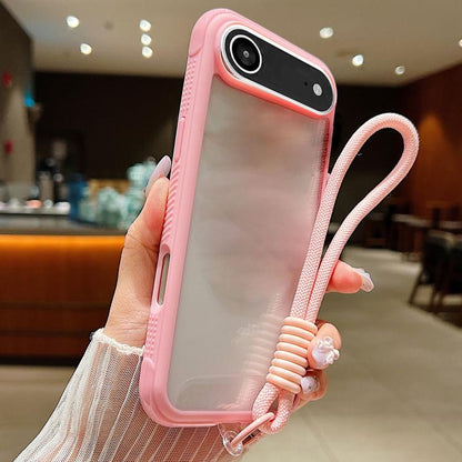 For iPhone Air Solid Color Edge Transparency Acrylic TPU Phone Case with Wrist Strap(Pink) - iPhone Air Cases by buy2fix | Online Shopping UK | buy2fix