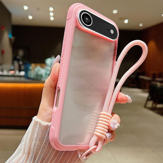 For iPhone Air Solid Color Edge Transparency Acrylic TPU Phone Case with Wrist Strap(Pink) - iPhone Air Cases by buy2fix | Online Shopping UK | buy2fix