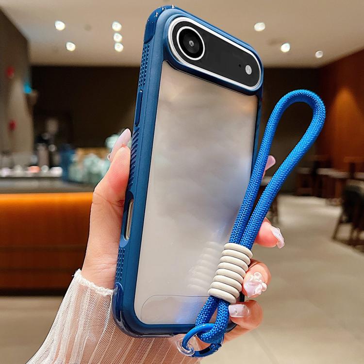 For iPhone Air Solid Color Edge Transparency Acrylic TPU Phone Case with Wrist Strap(Royal Blue) - iPhone Air Cases by buy2fix | Online Shopping UK | buy2fix