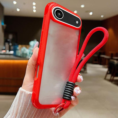 For iPhone Air Solid Color Edge Transparency Acrylic TPU Phone Case with Wrist Strap(Red) - iPhone Air Cases by buy2fix | Online Shopping UK | buy2fix