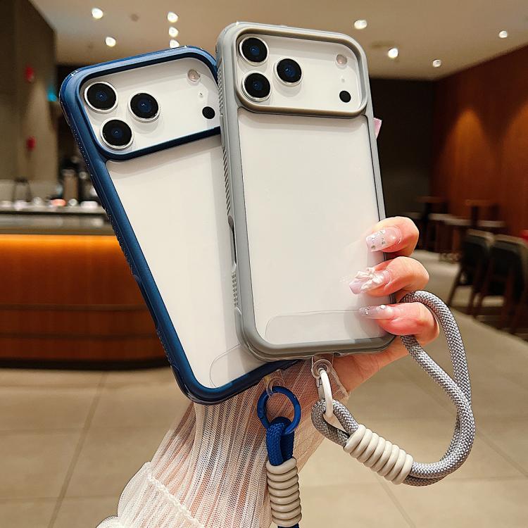 For iPhone Air Solid Color Edge Transparency Acrylic TPU Phone Case with Wrist Strap(Royal Blue) - iPhone Air Cases by buy2fix | Online Shopping UK | buy2fix