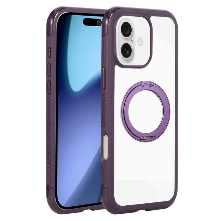For iPhone 17 Solid Color Edge Transparency Rotation Holder MagSafe Phone Case(Dark Purple) - iPhone 17 Cases by buy2fix | Online Shopping UK | buy2fix