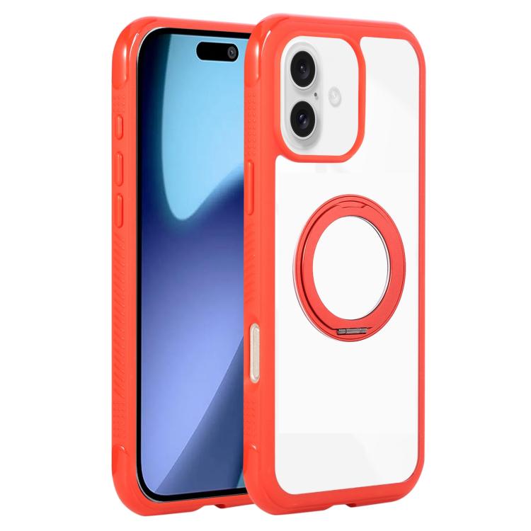 For iPhone 17 Solid Color Edge Transparency Rotation Holder MagSafe Phone Case(Red) - iPhone 17 Cases by buy2fix | Online Shopping UK | buy2fix