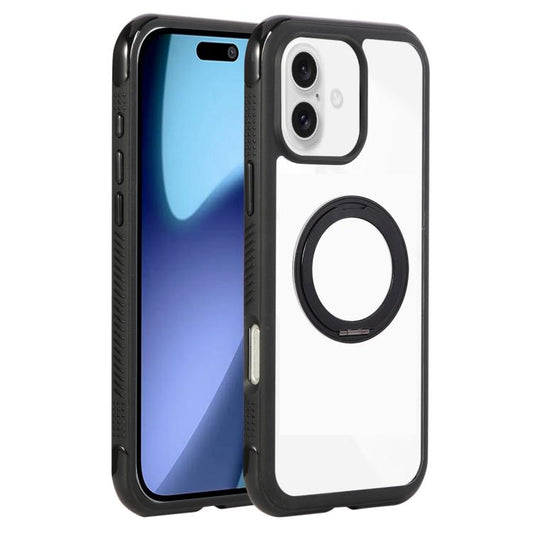 For iPhone 17 Solid Color Edge Transparency Rotation Holder MagSafe Phone Case(Black) - iPhone 17 Cases by buy2fix | Online Shopping UK | buy2fix