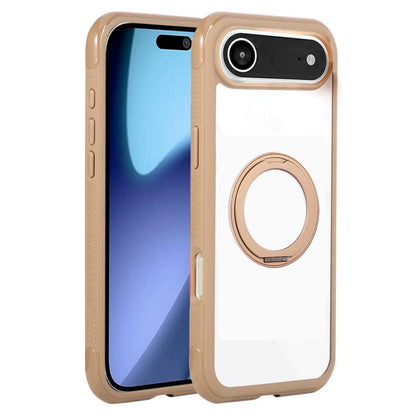For iPhone Air Solid Color Edge Transparency Rotation Holder MagSafe Phone Case(Brown) - iPhone Air Cases by buy2fix | Online Shopping UK | buy2fix