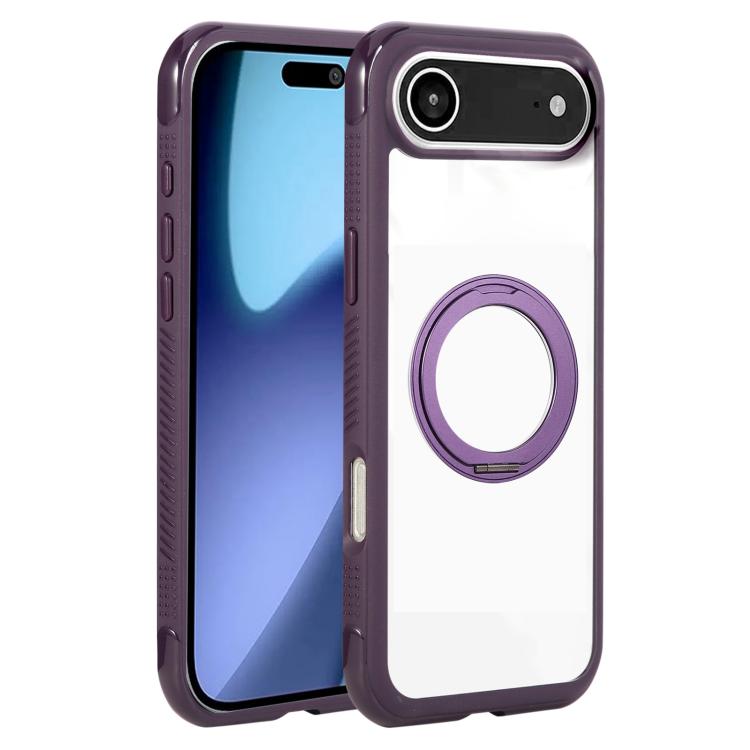 For iPhone Air Solid Color Edge Transparency Rotation Holder MagSafe Phone Case(Dark Purple) - iPhone Air Cases by buy2fix | Online Shopping UK | buy2fix