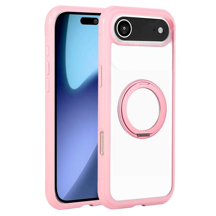 For iPhone Air Solid Color Edge Transparency Rotation Holder MagSafe Phone Case(Pink) - iPhone Air Cases by buy2fix | Online Shopping UK | buy2fix