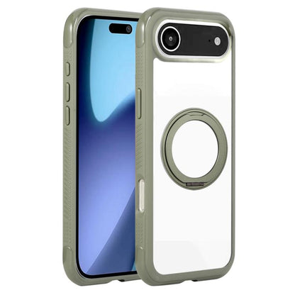 For iPhone Air Solid Color Edge Transparency Rotation Holder MagSafe Phone Case(Army Green) - iPhone Air Cases by buy2fix | Online Shopping UK | buy2fix