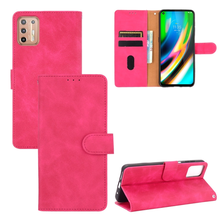 For Motorola Moto G9 Plus Solid Color Skin Feel Magnetic Buckle Horizontal Flip Calf Texture PU Leather Case with Holder & Card Slots & Wallet(Rose Red) by buy2fix