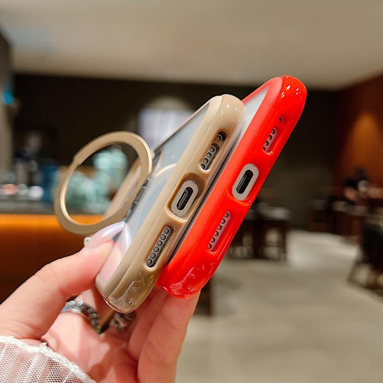 For iPhone 17 Solid Color Edge Transparency Rotation Holder MagSafe Phone Case(Red) - iPhone 17 Cases by buy2fix | Online Shopping UK | buy2fix