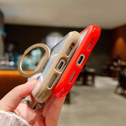 For iPhone 17 Solid Color Edge Transparency Rotation Holder MagSafe Phone Case(Red) - iPhone 17 Cases by buy2fix | Online Shopping UK | buy2fix