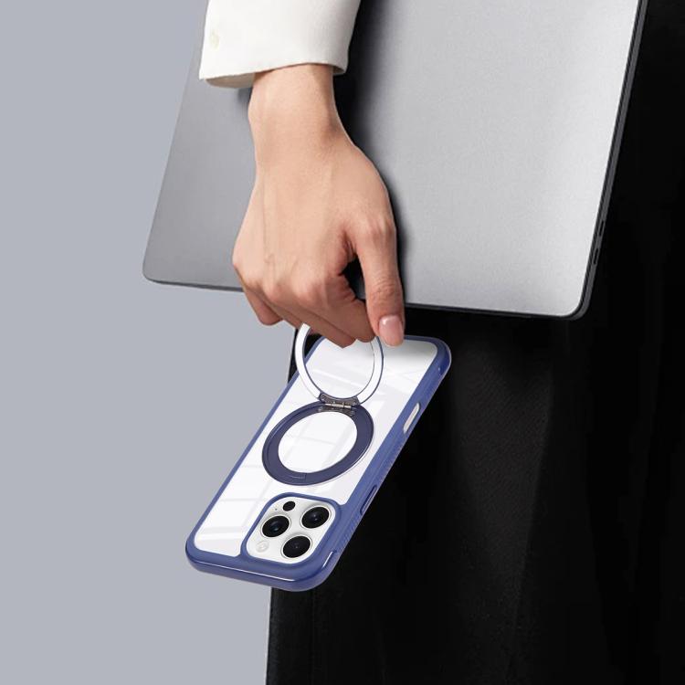 For iPhone Air Solid Color Edge Transparency Rotation Holder MagSafe Phone Case(Dark Purple) - iPhone Air Cases by buy2fix | Online Shopping UK | buy2fix