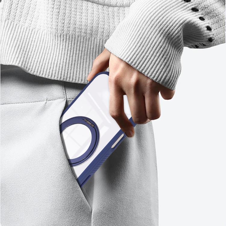 For iPhone 17 Pro Solid Color Edge Transparency Rotation Holder MagSafe Phone Case(Pink) - iPhone 17 Pro Cases by buy2fix | Online Shopping UK | buy2fix