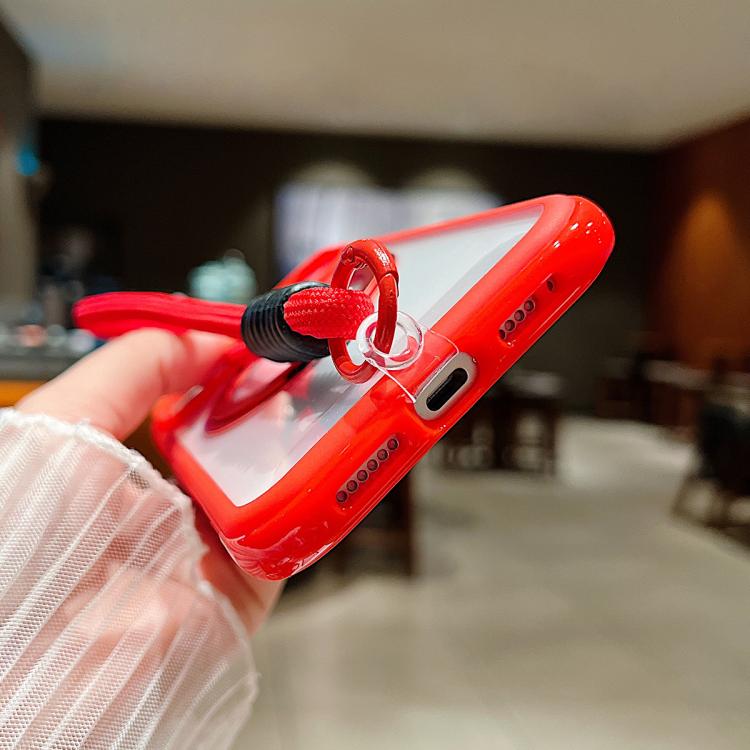 For iPhone Air Solid Color Edge Transparency Rotation Holder MagSafe Phone Case with Wrist Strap(Red) - iPhone Air Cases by buy2fix | Online Shopping UK | buy2fix