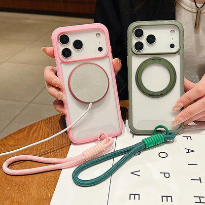 For iPhone Air Solid Color Edge Transparency Rotation Holder MagSafe Phone Case with Wrist Strap(Dark Purple) - iPhone Air Cases by buy2fix | Online Shopping UK | buy2fix