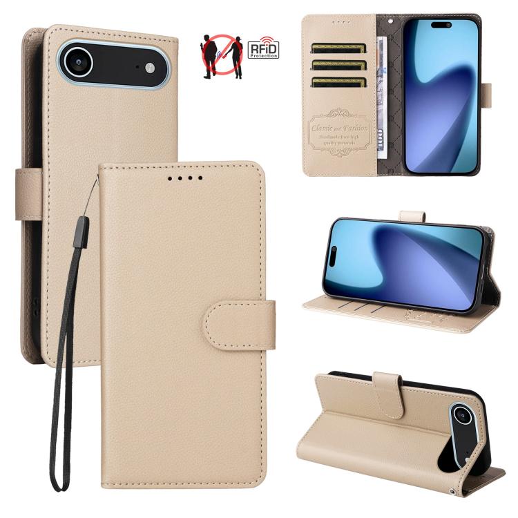 For iPhone Air Litchi Texture RFID Blocking 3-Card Wallet Leather Phone Case(Beige) - iPhone Air Cases by buy2fix | Online Shopping UK | buy2fix