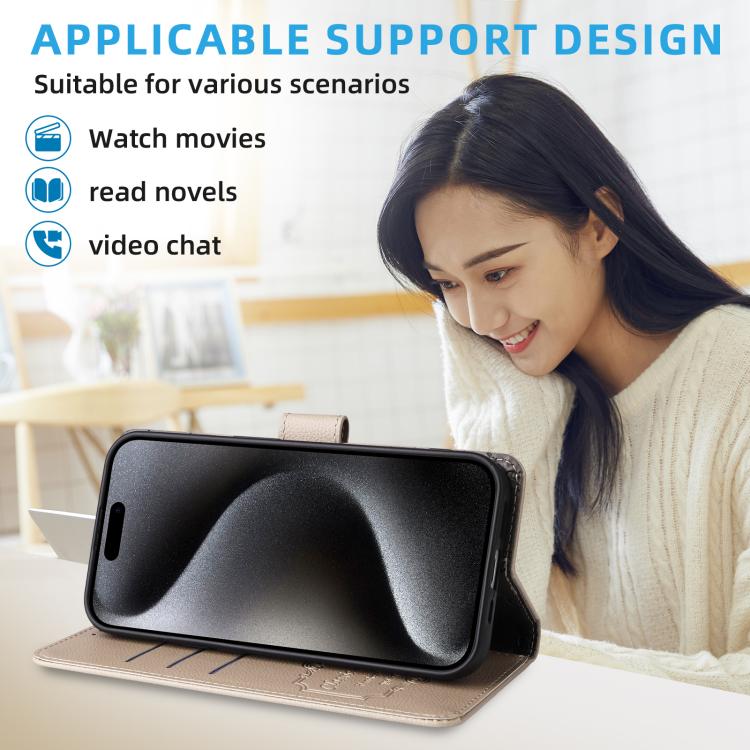 For iPhone Air Litchi Texture RFID Blocking 3-Card Wallet Leather Phone Case(Beige) - iPhone Air Cases by buy2fix | Online Shopping UK | buy2fix