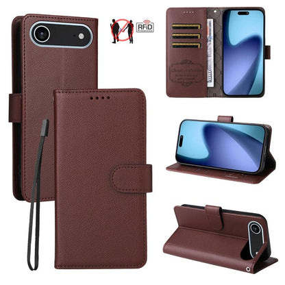 For iPhone Air Litchi Texture RFID Blocking 3-Card Wallet Leather Phone Case(Brown) - iPhone Air Cases by buy2fix | Online Shopping UK | buy2fix