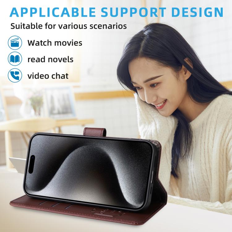 For iPhone Air Litchi Texture RFID Blocking 3-Card Wallet Leather Phone Case(Brown) - iPhone Air Cases by buy2fix | Online Shopping UK | buy2fix