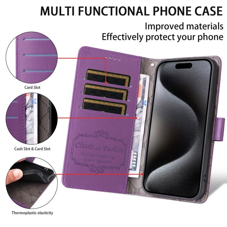 For iPhone Air Litchi Texture RFID Blocking 3-Card Wallet Leather Phone Case(Purple) - iPhone Air Cases by buy2fix | Online Shopping UK | buy2fix