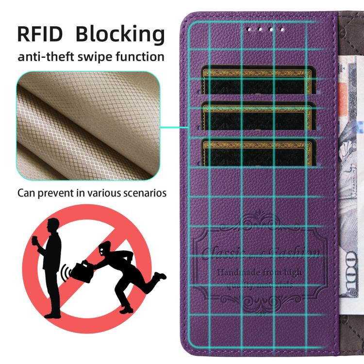 For iPhone Air Litchi Texture RFID Blocking 3-Card Wallet Leather Phone Case(Purple) - iPhone Air Cases by buy2fix | Online Shopping UK | buy2fix
